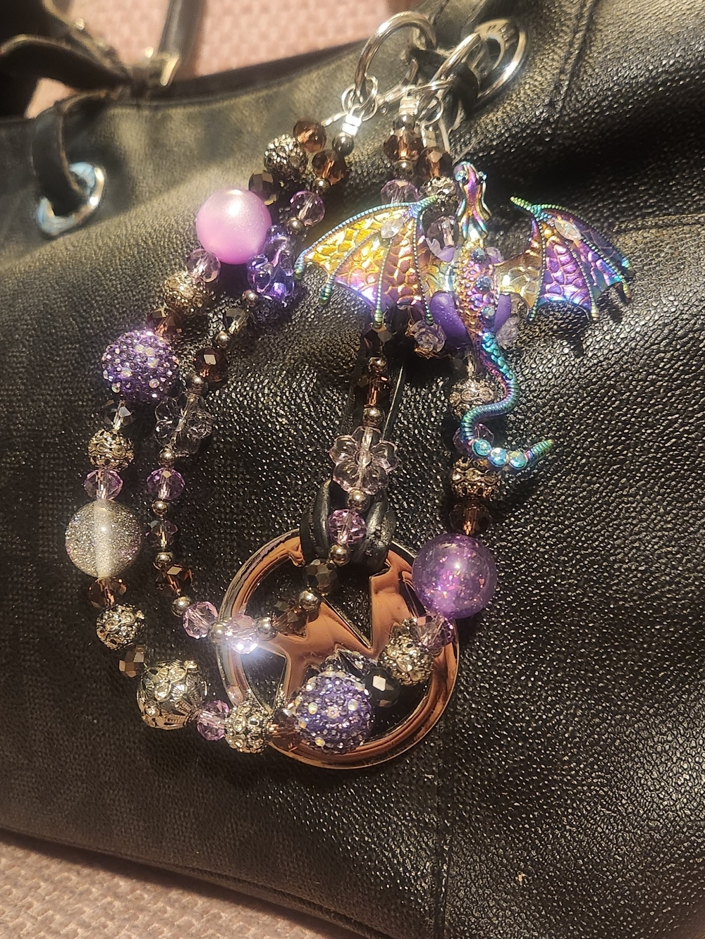 Iridescent Purple Dragon Charm Bag Accessory - Picture 3 of 5